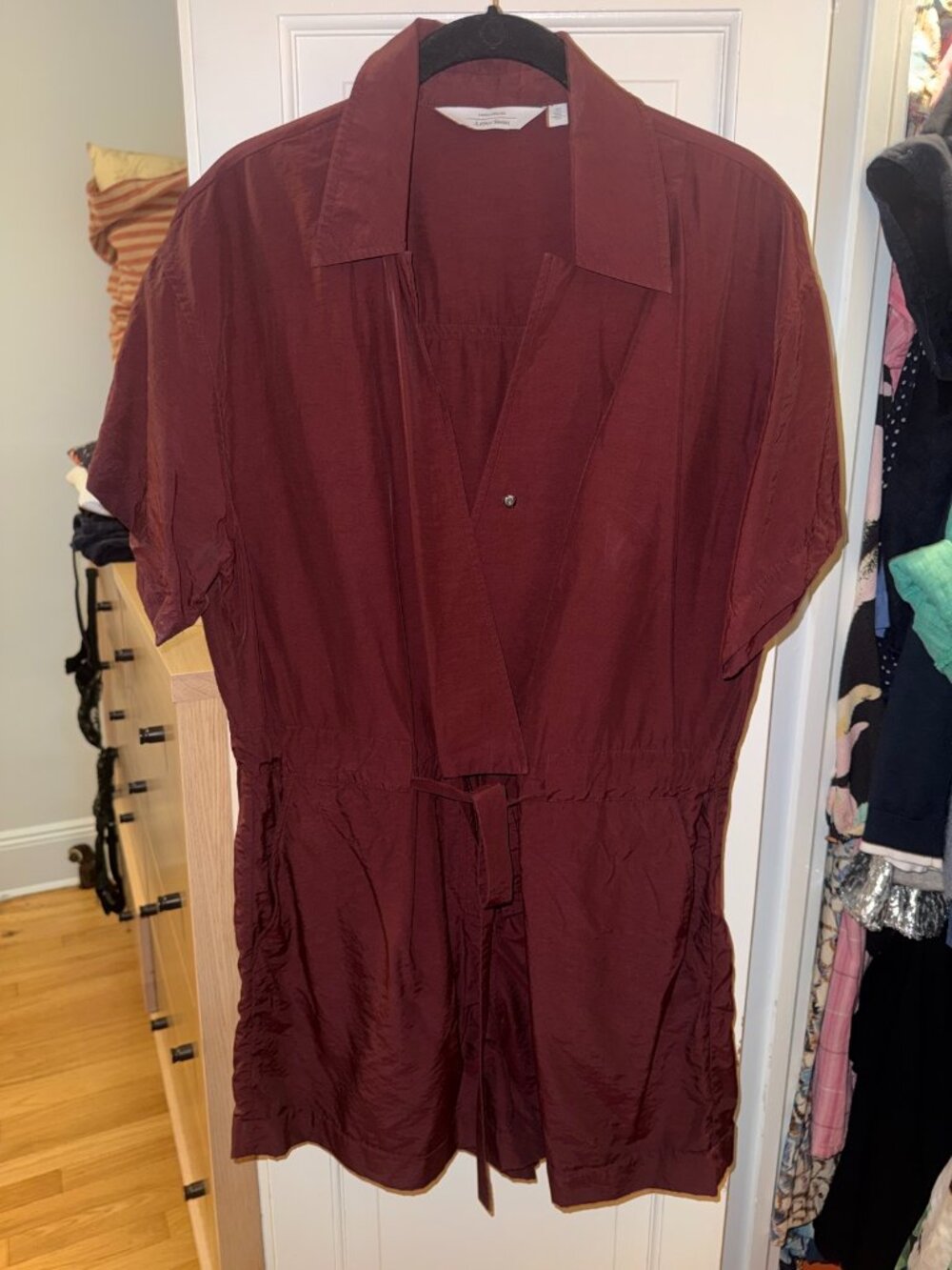 & Other Stories Burgundy Tie Waist Romper Playsuit, Size 8